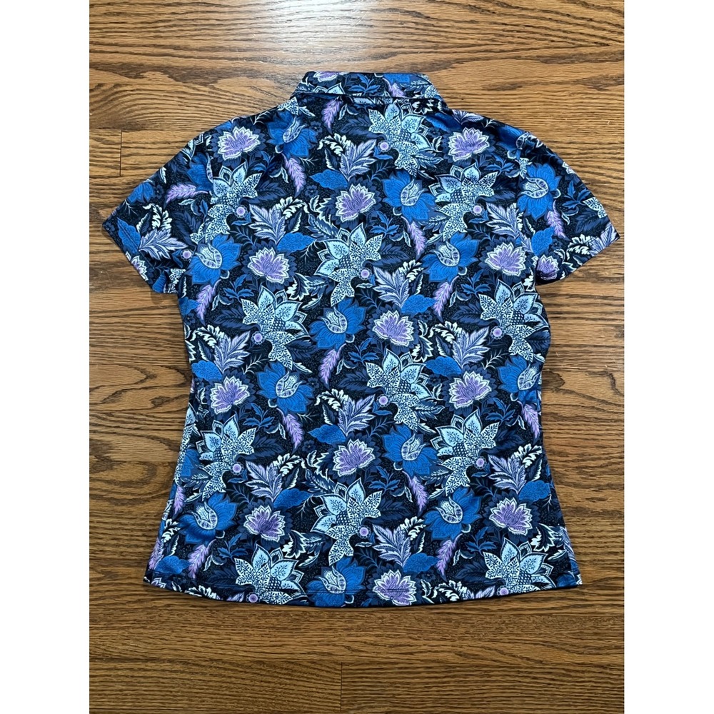 Greg Norman Women Golf Polo Shirt M Lilac Crest Heather Floral ML75 Play Dry NEW - Picture 3 of 8